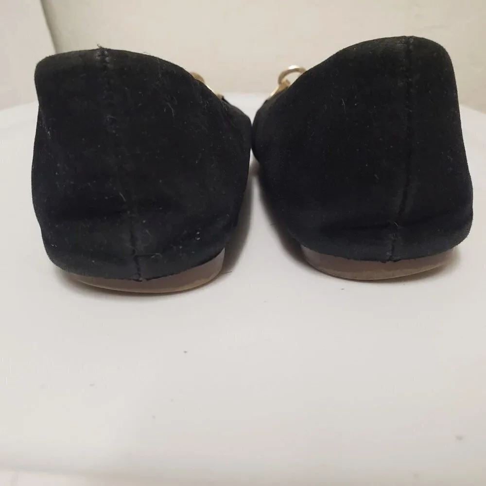 ELLE Belle Black Faux Suede sz 7 Women's Buckle Tassel Accent Ballet Flat